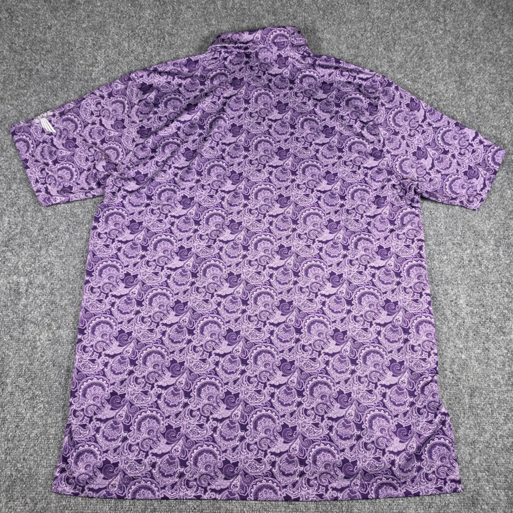 Donald Ross Polo Shirt Mens L Purple Paisley Short Sleeve Performance w/Logos - Picture 9 of 9